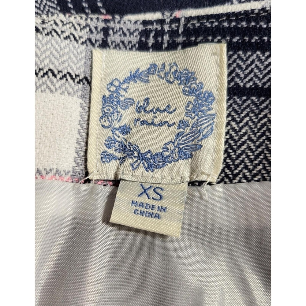 Blue Rain Plaid Mini Skirt Front Above Knee Skater A Line Blk.Pink White size xs - Picture 6 of 7